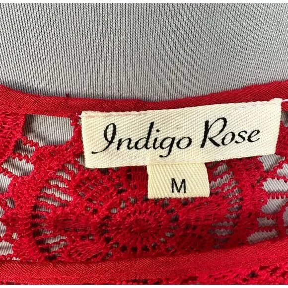 🎉5 for $45🎉 Indigo rose red top blouse shirt size M lace - Picture 6 of 9